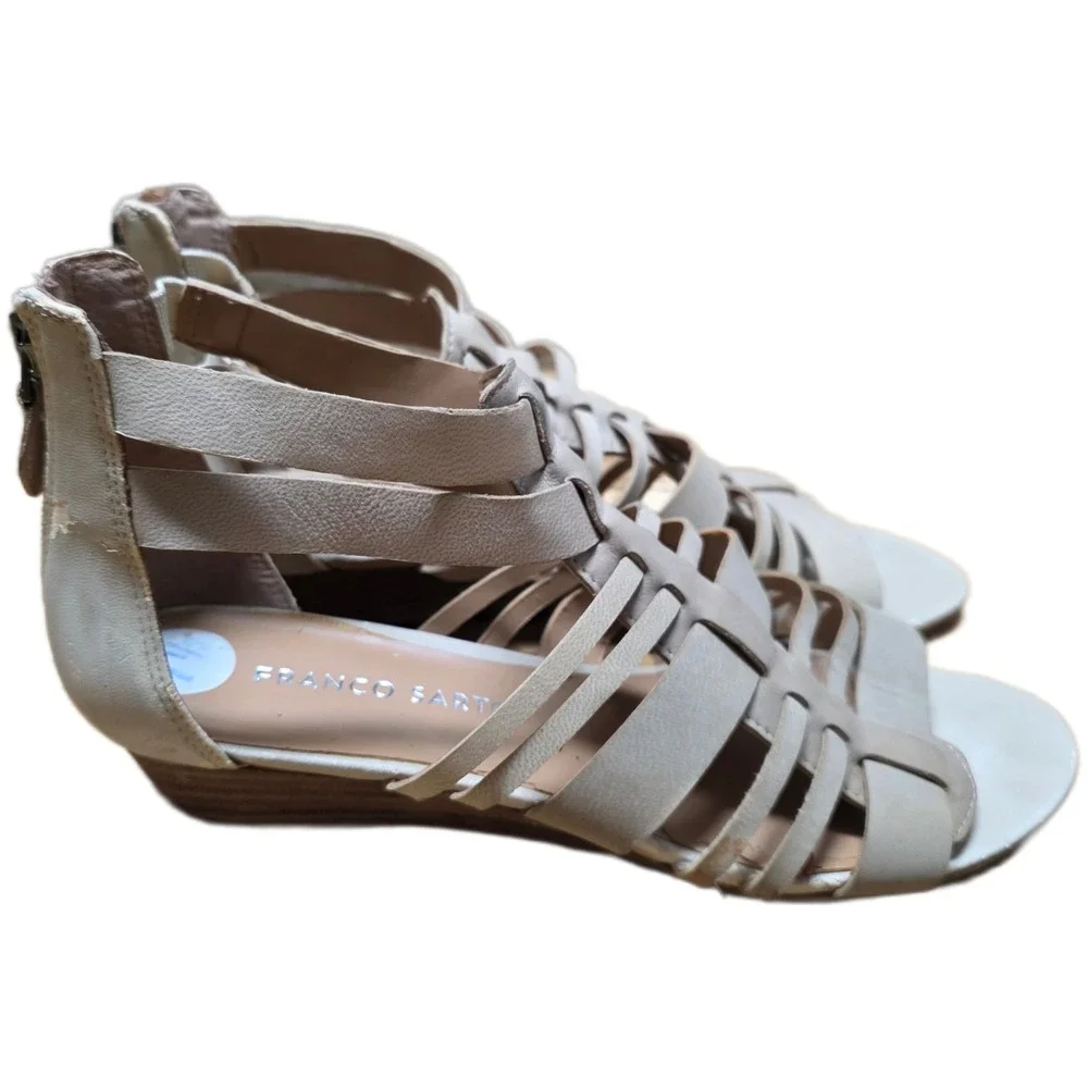 Franco‎ Sarto Uzeta Gladiator Wedge Sandals Women's Size 7.5 Beige Leather